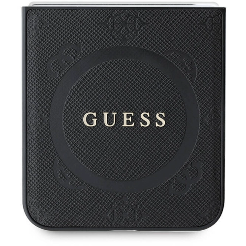 Samsung Galaxy Z Flip 6 Kılıf Guess Orjinal Lisanslı Saffiano Metal Logo Kapak - Siyah