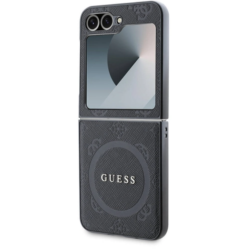 Samsung Galaxy Z Flip 6 Kılıf Guess Orjinal Lisanslı Saffiano Metal Logo Kapak - Siyah