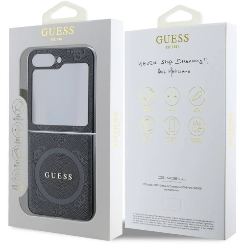 Samsung Galaxy Z Flip 6 Kılıf Guess Orjinal Lisanslı Saffiano Metal Logo Kapak - Siyah