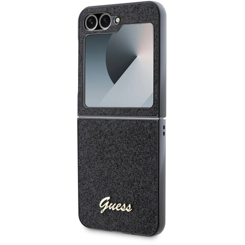 Samsung Galaxy Z Flip 6 Kılıf Guess Orjinal Lisanslı Yazı Logolu Glitter Script Kapak - Siyah