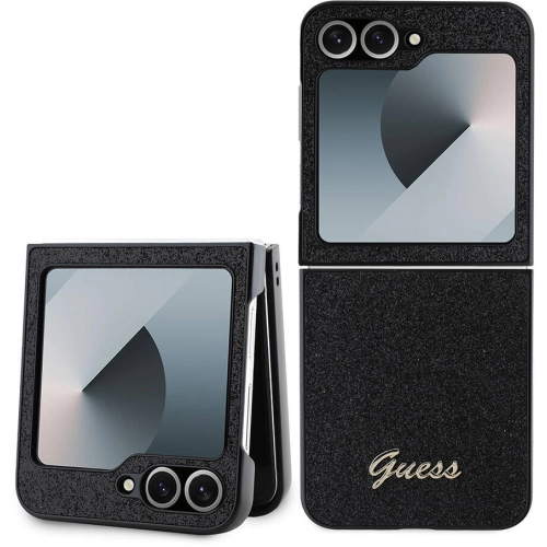 Samsung Galaxy Z Flip 6 Kılıf Guess Orjinal Lisanslı Yazı Logolu Glitter Script Kapak - Siyah