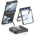 Samsung Galaxy Z Flip 7 Kılıf Kamera Korumalı Şeffaf Tasarımlı Lego Standlı Kapak - Siyah