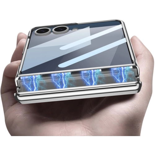 Samsung Galaxy Z Flip 7 Kılıf Kamera Korumalı Şeffaf Tasarımlı Lego Standlı Kapak - Siyah