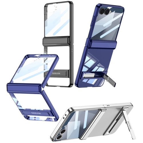 Samsung Galaxy Z Flip 7 Kılıf Kamera Korumalı Şeffaf Tasarımlı Lego Standlı Kapak - Siyah