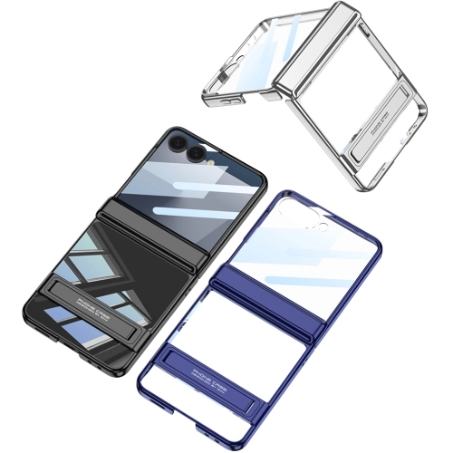 Samsung Galaxy Z Flip 7 Kılıf Kamera Korumalı Şeffaf Tasarımlı Lego Standlı Kapak - Siyah