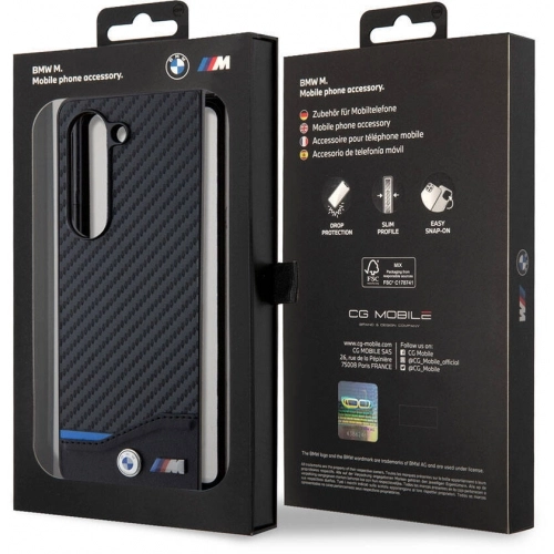 Galaxy Z Fold 5 Kılıf BMW Orjinal Lisanslı M Logolu PU Karbon Kapak - Siyah
