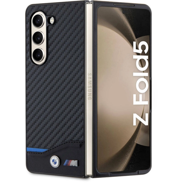 Samsung Galaxy Z Fold 5 Kılıf BMW Orjinal Lisanslı M Logolu PU Karbon Kapak - Siyah