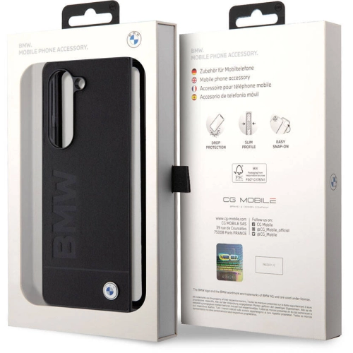 Samsung Galaxy Z Fold 5 Kılıf BMW Orjinal Lisanslı Sıcak Damga Logolu Deri Kapak - Siyah