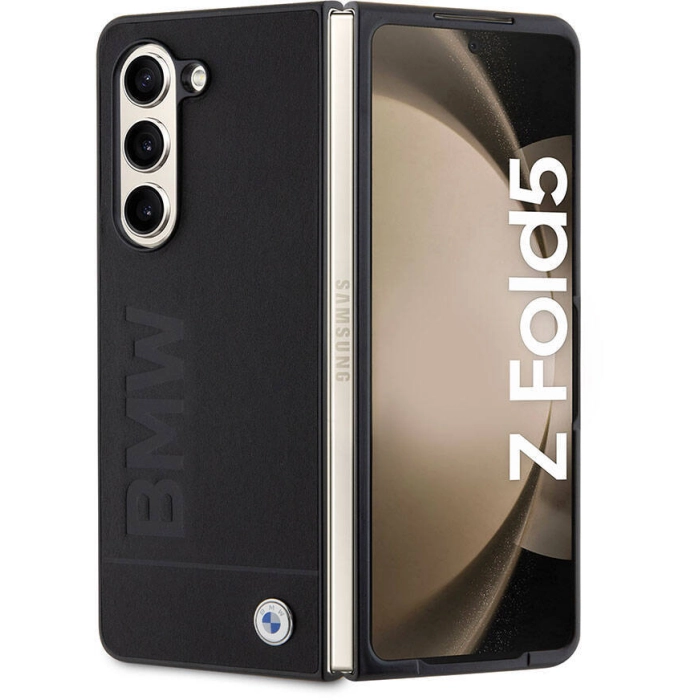 Samsung Galaxy Z Fold 5 Kılıf BMW Orjinal Lisanslı Sıcak Damga Logolu Deri Kapak - Siyah