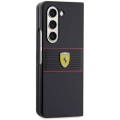 Galaxy Z Fold 5 Kılıf Ferrari Orjinal Lisanslı PU Deri Metal Logolu Multi Çizgili Kapak - Kırmızı