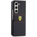 Samsung Galaxy Z Fold 5 Kılıf Ferrari Orjinal Lisanslı PU Deri Metal Logolu Multi Çizgili Kapak - Siyah