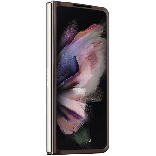 Galaxy Z Fold 5 Kılıf Guess Orjinal Lisanslı PU Deri Taşlı Üçgen Logo 4G Desenli Strass Kapak - Kahve