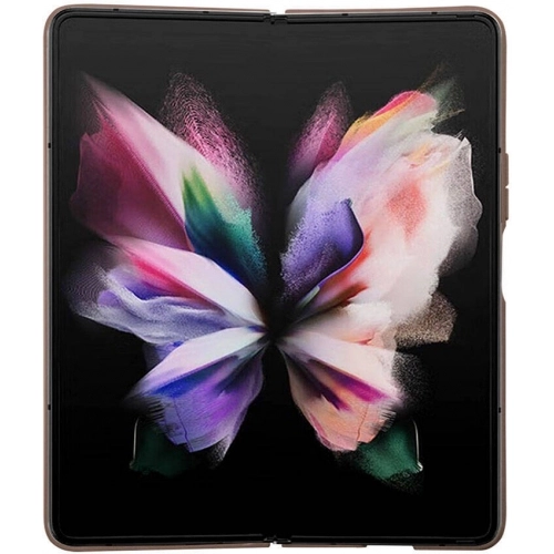 Galaxy Z Fold 5 Kılıf Guess Orjinal Lisanslı PU Deri Taşlı Üçgen Logo 4G Desenli Strass Kapak - Kahve