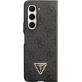 Galaxy Z Fold 5 Kılıf Guess Orjinal Lisanslı PU Deri Taşlı Üçgen Logo 4G Desenli Strass Kapak - Kahve