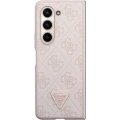 Galaxy Z Fold 5 Kılıf Guess Orjinal Lisanslı PU Deri Taşlı Üçgen Logo 4G Desenli Strass Kapak - Kahve