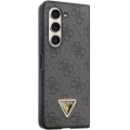 Galaxy Z Fold 5 Kılıf Guess Orjinal Lisanslı PU Deri Taşlı Üçgen Logo 4G Desenli Strass Kapak - Siyah