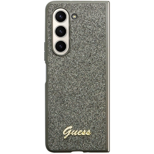 Galaxy Z Fold 5 Kılıf Guess Orjinal Lisanslı Yazı Logolu Glitter Flakes Kapak - Haki