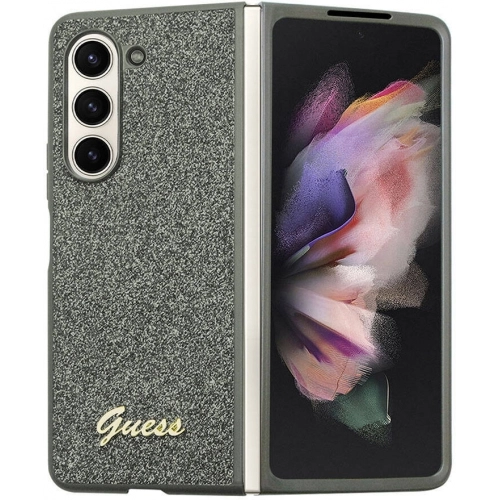 Galaxy Z Fold 5 Kılıf Guess Orjinal Lisanslı Yazı Logolu Glitter Flakes Kapak - Haki