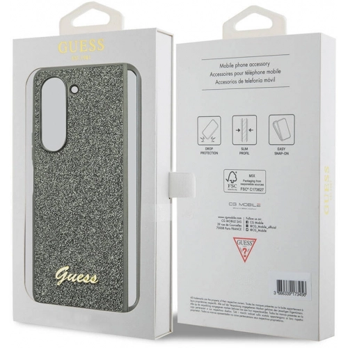 Galaxy Z Fold 5 Kılıf Guess Orjinal Lisanslı Yazı Logolu Glitter Flakes Kapak - Haki