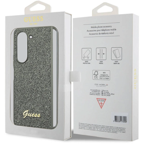 Galaxy Z Fold 5 Kılıf Guess Orjinal Lisanslı Yazı Logolu Glitter Flakes Kapak - Haki