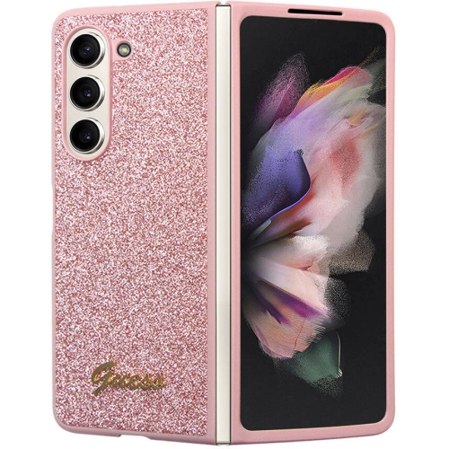 Galaxy Z Fold 5 Kılıf Guess Orjinal Lisanslı Yazı Logolu Glitter Script Kapak - Pembe