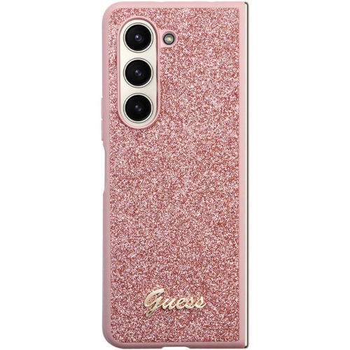 Galaxy Z Fold 5 Kılıf Guess Orjinal Lisanslı Yazı Logolu Glitter Script Kapak - Pembe