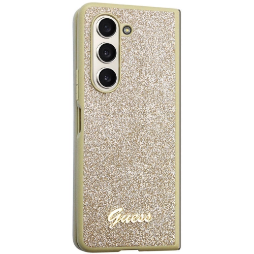Galaxy Z Fold 5 Kılıf Guess Orjinal Lisanslı Yazı Logolu Glitter Script Kapak - Gold