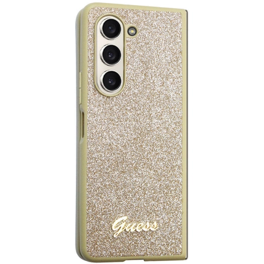 Galaxy Z Fold 5 Kılıf Guess Orjinal Lisanslı Yazı Logolu Glitter Script Kapak - Gold