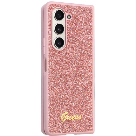 Galaxy Z Fold 5 Kılıf Guess Orjinal Lisanslı Yazı Logolu Glitter Script Kapak - Pembe