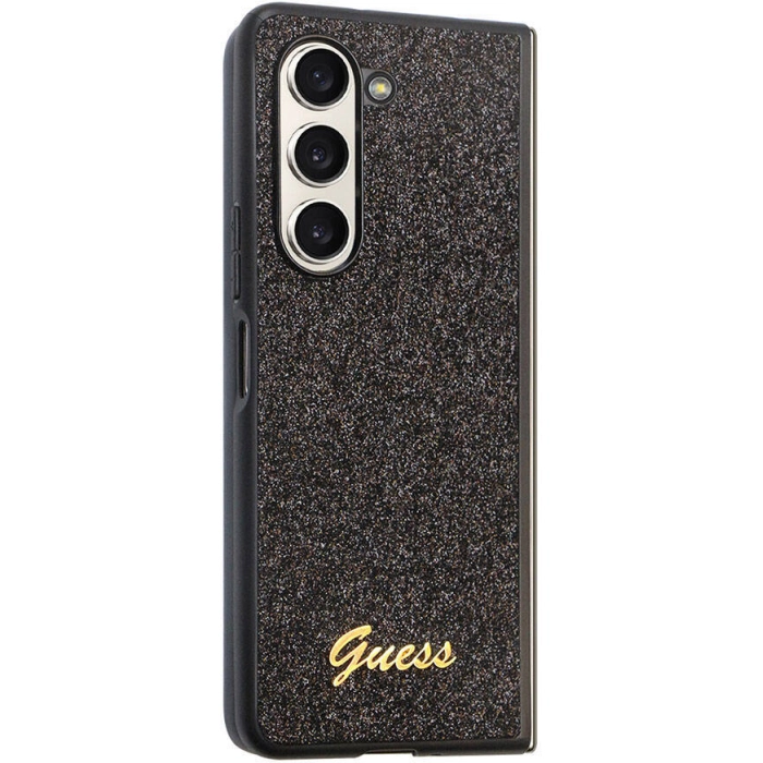 Galaxy Z Fold 5 Kılıf Guess Orjinal Lisanslı Yazı Logolu Glitter Script Kapak - Siyah
