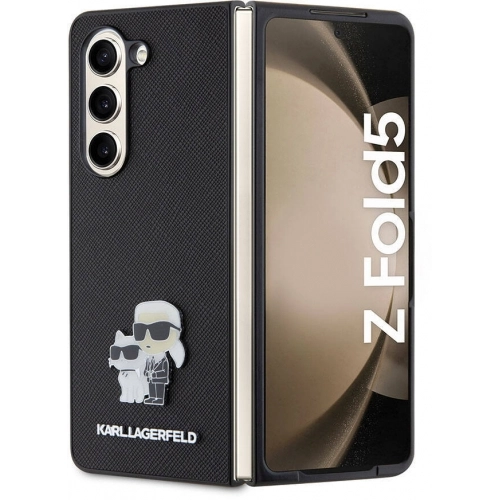 Galaxy Z Fold 5 Kılıf Karl Lagerfeld Orjinal Lisanslı K&C Metal Logolu Saffiano Kapak - Siyah