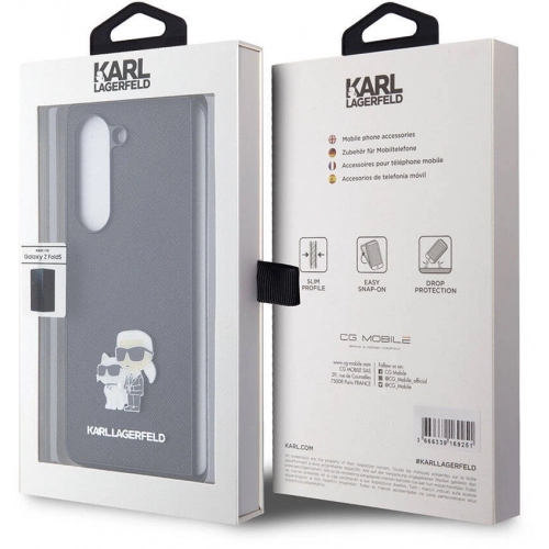 Galaxy Z Fold 5 Kılıf Karl Lagerfeld Orjinal Lisanslı K&C Metal Logolu Saffiano Kapak - Siyah