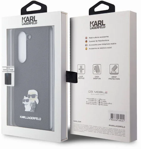 Samsung Galaxy Z Fold 5 Kılıf Karl Lagerfeld Orjinal Lisanslı K&C Metal Logolu Saffiano Kapak - Siyah