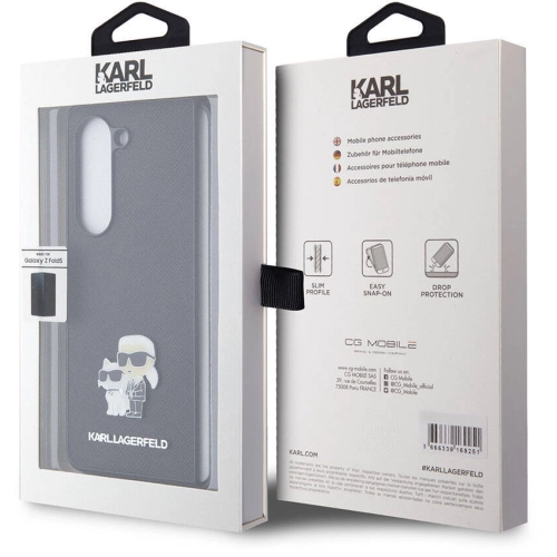 Samsung Galaxy Z Fold 5 Kılıf Karl Lagerfeld Orjinal Lisanslı K&C Metal Logolu Saffiano Kapak - Siyah