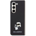 Samsung Galaxy Z Fold 5 Kılıf Karl Lagerfeld Orjinal Lisanslı K&C Metal Logolu Saffiano Kapak - Siyah