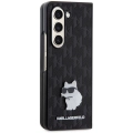 Samsung Galaxy Z Fold 5 Kılıf Karl Lagerfeld Orjinal Lisanslı KL Desenli Choupette İkonik Saffiano Kapak - Siyah