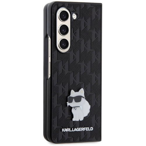 Samsung Galaxy Z Fold 5 Kılıf Karl Lagerfeld Orjinal Lisanslı KL Desenli Choupette İkonik Saffiano Kapak - Siyah
