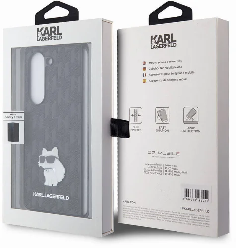 Samsung Galaxy Z Fold 5 Kılıf Karl Lagerfeld Orjinal Lisanslı KL Desenli Choupette İkonik Saffiano Kapak - Siyah