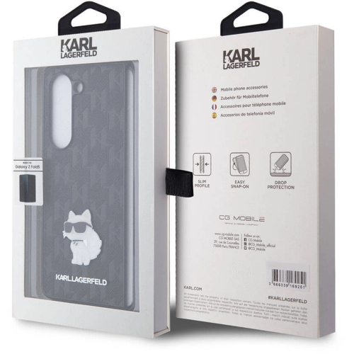 Samsung Galaxy Z Fold 5 Kılıf Karl Lagerfeld Orjinal Lisanslı KL Desenli Choupette İkonik Saffiano Kapak - Siyah