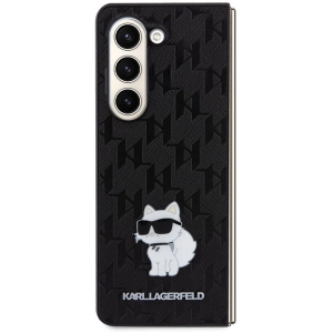 Samsung Galaxy Z Fold 5 Kılıf Karl Lagerfeld Orjinal Lisanslı KL Desenli Choupette İkonik Saffiano Kapak - Siyah