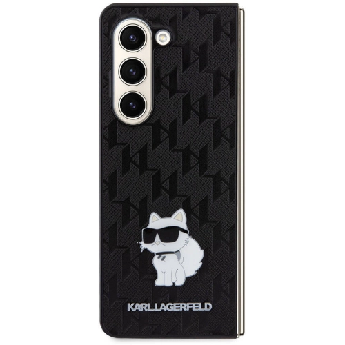 Samsung Galaxy Z Fold 5 Kılıf Karl Lagerfeld Orjinal Lisanslı KL Desenli Choupette İkonik Saffiano Kapak - Siyah