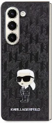 Samsung Galaxy Z Fold 5 Kılıf Karl Lagerfeld Orjinal Lisanslı KL Desenli Karl İkonik Saffiano Kapak - Siyah