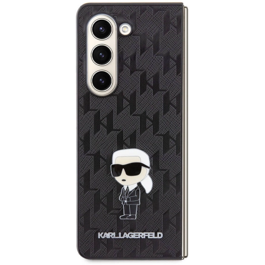 Samsung Galaxy Z Fold 5 Kılıf Karl Lagerfeld Orjinal Lisanslı KL Desenli Karl İkonik Saffiano Kapak - Siyah
