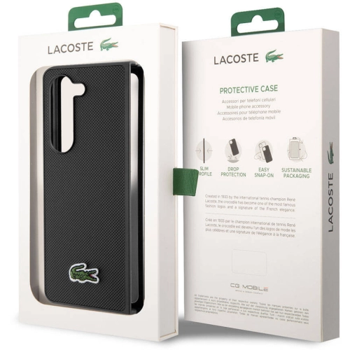 Galaxy Z Fold 5 Kılıf Lacoste Orjinal Lisanslı PU Pike Desenli Arka Yüzey İkonik Timsah Dokuma Logolu Kapak - Lacivert