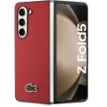Galaxy Z Fold 5 Kılıf Lacoste Orjinal Lisanslı PU Pike Desenli Arka Yüzey İkonik Timsah Dokuma Logolu Kapak - Kırmızı