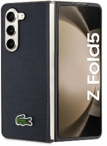 Galaxy Z Fold 5 Kılıf Lacoste Orjinal Lisanslı PU Pike Desenli Arka Yüzey İkonik Timsah Dokuma Logolu Kapak - Lacivert