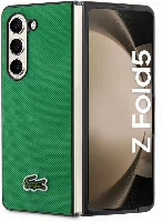 Galaxy Z Fold 5 Kılıf Lacoste Orjinal Lisanslı PU Pike Desenli Arka Yüzey İkonik Timsah Dokuma Logolu Kapak - Yeşil