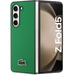 Galaxy Z Fold 5 Kılıf Lacoste Orjinal Lisanslı PU Pike Desenli Arka Yüzey İkonik Timsah Dokuma Logolu Kapak - Yeşil