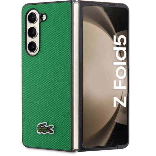 Galaxy Z Fold 5 Kılıf Lacoste Orjinal Lisanslı PU Pike Desenli Arka Yüzey İkonik Timsah Dokuma Logolu Kapak - Yeşil