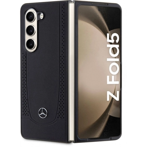 Galaxy Z Fold 5 Kılıf Mercedes Benz Orjinal Lisanslı Metal Yıldız Logolu Urban Deri Kapak - Siyah